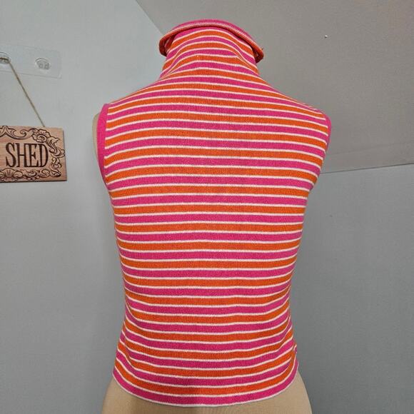 Rebecca Thomas Sweater Mock Neck Retro 70s Cropped Pink Orange Striped Large - Picture 4 of 14